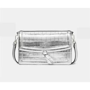 KATE SPADE NWT Knott Croc Embossed Flap Crossbody, Silver